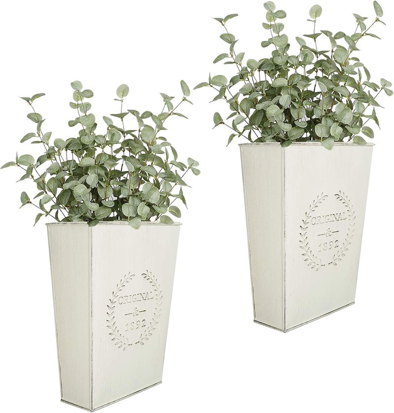 LESEN Set of 2 Farmhouse Metal Wall Planter,Rustic Wall Decor Country Hanging Wall Vase Box for Plants Flower Home Decoration - Image 1